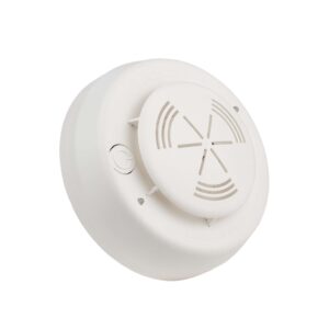 Đầu báo khói không dây FireAI FWS‑01, màu đỏ cam trắng, kết nối Zigbee với tủ trung tâm và thiết bị báo cháy khác