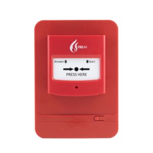 Nút nhấn báo cháy không dây FireAI FWB‑01, màu đỏ cam trắng, kết nối Zigbee với tủ trung tâm FWT-01/FWCC‑01 và thiết bị báo cháy FireAI khác