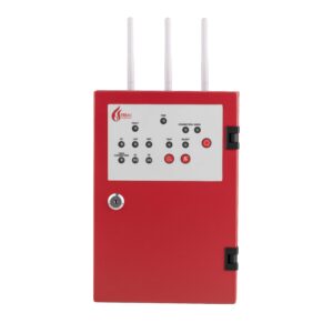 Tủ trung tâm báo cháy không dây FireAI FWT‑01, màu đỏ cam trắng, kết nối 50 thiết bị con qua mạng Zigbee
