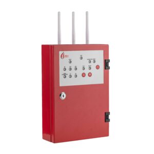 Tủ trung tâm báo cháy không dây FireAI FWT‑01, màu đỏ cam trắng, kết nối 50 thiết bị con qua mạng Zigbee