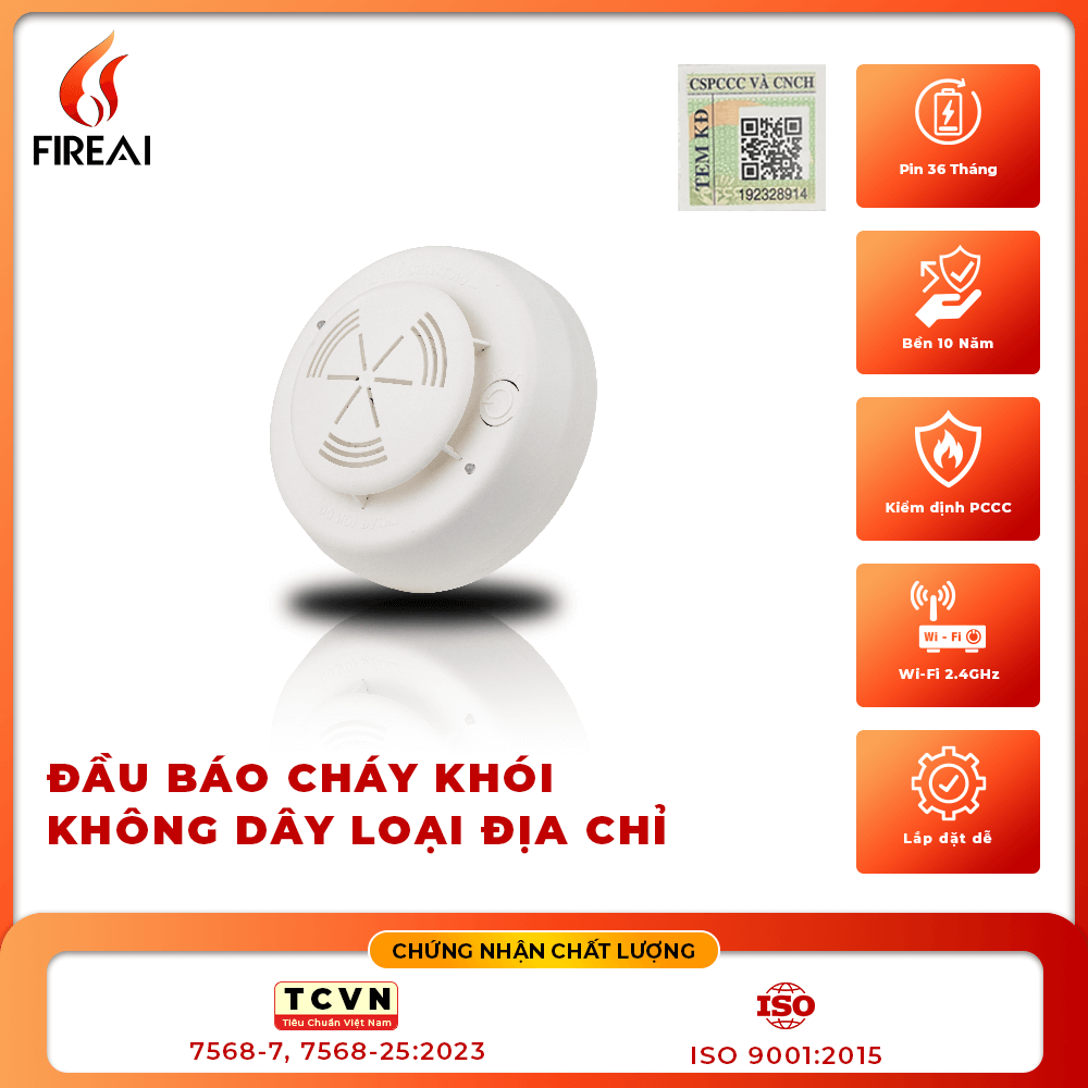 Đầu Báo Khói Không Dây Địa Chỉ FireAI WAS‑01
