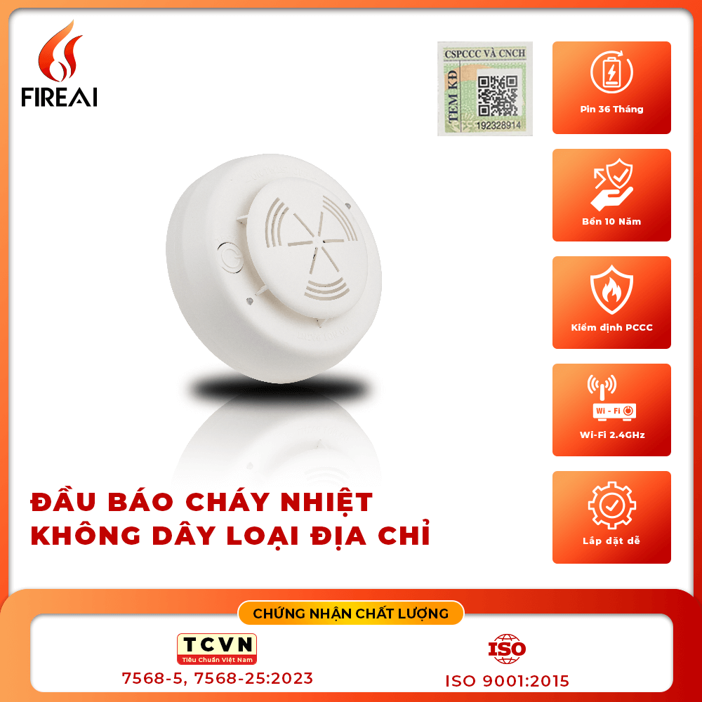 Đầu Báo Nhiệt Không Dây Địa Chỉ FireAI WAH‑01