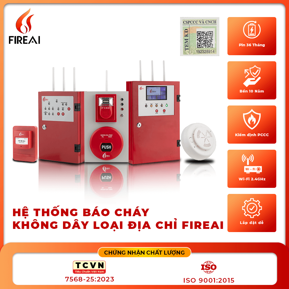 Hệ Thống Báo Cháy Tự Động Không Dây Địa Chỉ FireAI