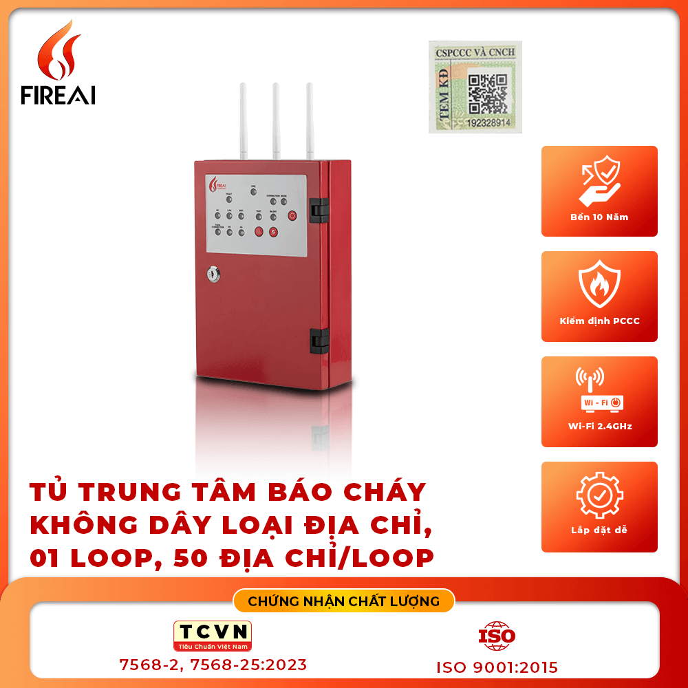 Tủ Trung Tâm Báo Cháy Không Dây Địa Chỉ FireAI WAC‑02